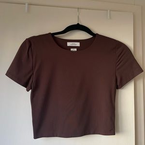 Aritzia Babaton Contour Crew Cropped T-Shirt in Rich Mocha Brown